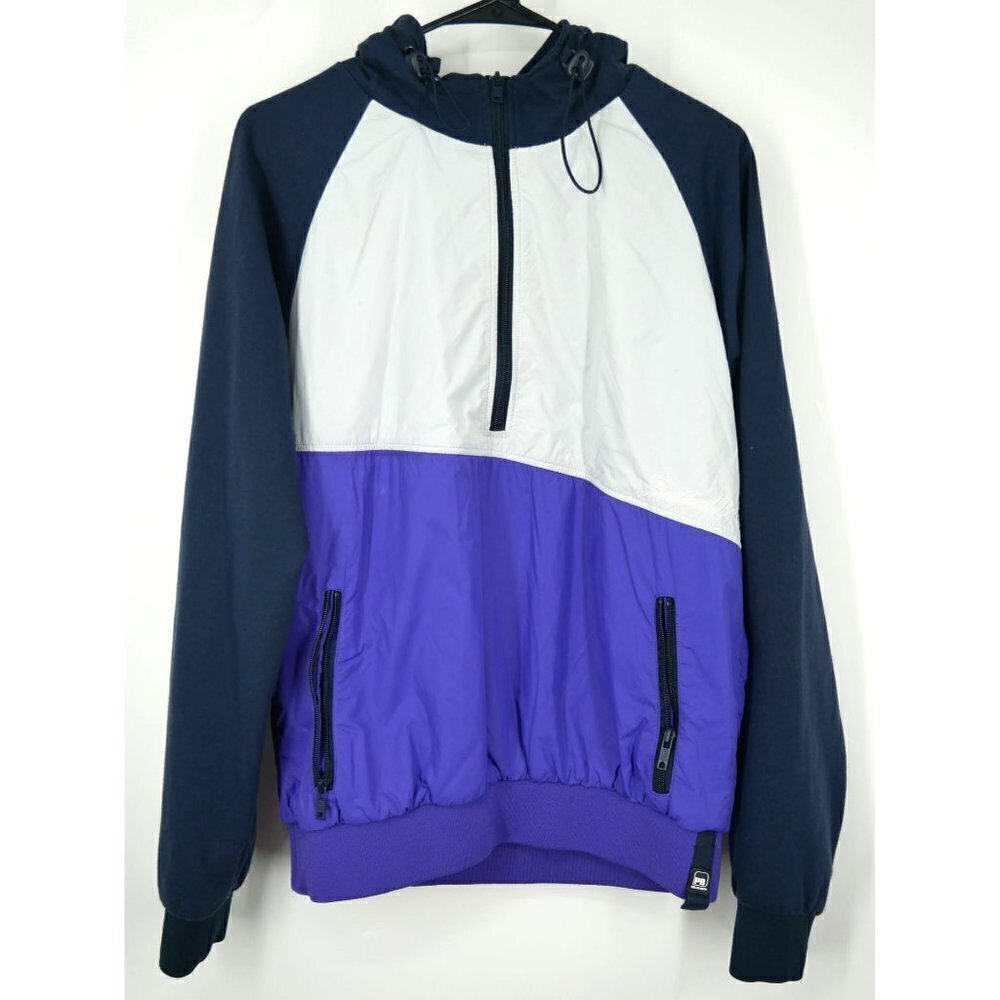NEW‎ Pull and Bear Purple and White Half Zip Hoodie L